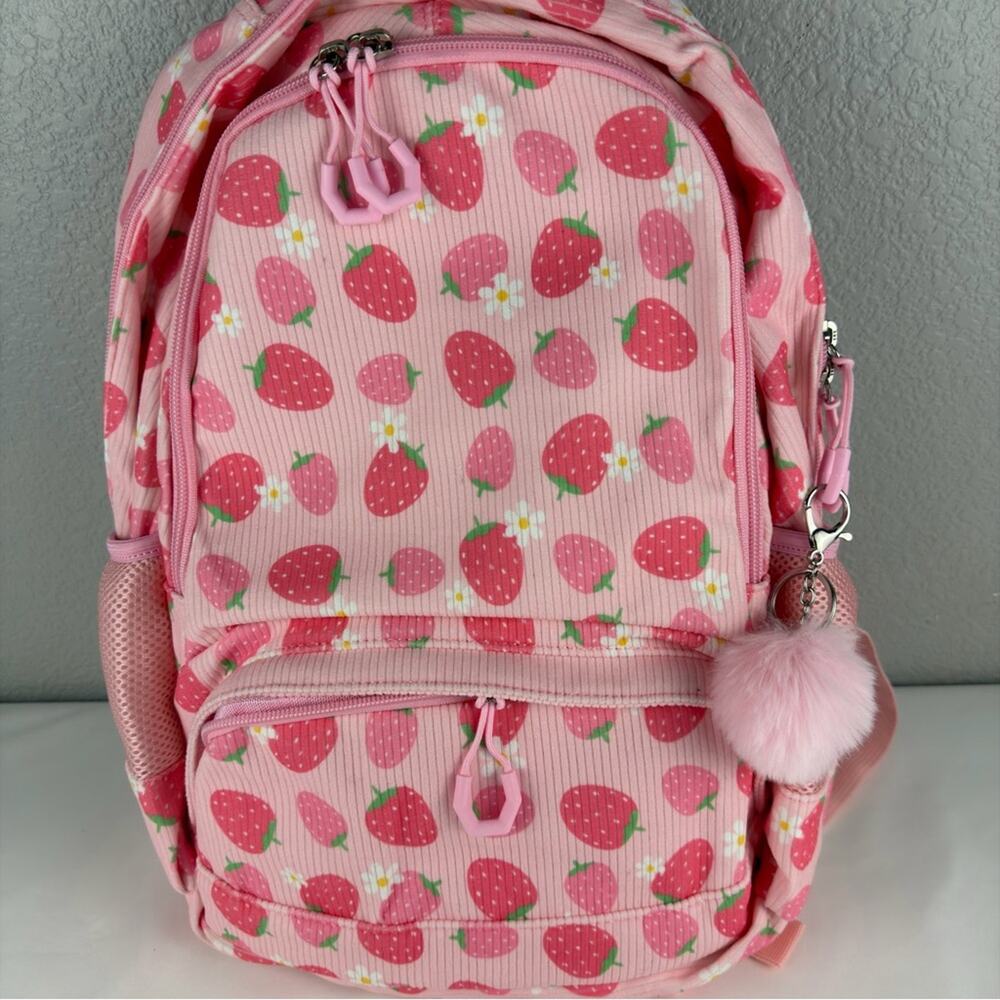 NWOT Charming Pink Strawberry Kids Backpack, lunch bag, pencil case - Picture 3 of 10